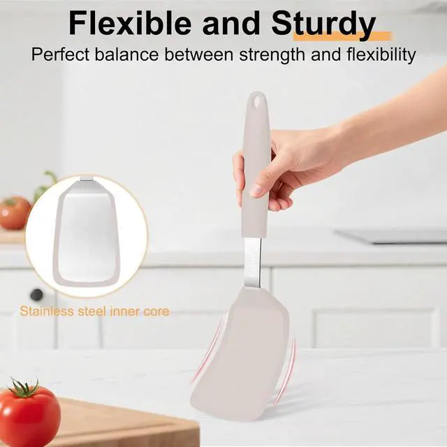 Alt view image 5 of 7 - Beijiyi Silicone Spatula Turner, 600°F Heat Resistant, 13 x 3.2 in (Khaki) | BPA Free, Non-Toxic, Flexible Turner, Non Scratch for Non Stick Frying Pan, Flipping, Cooking, Dishwasher Safe