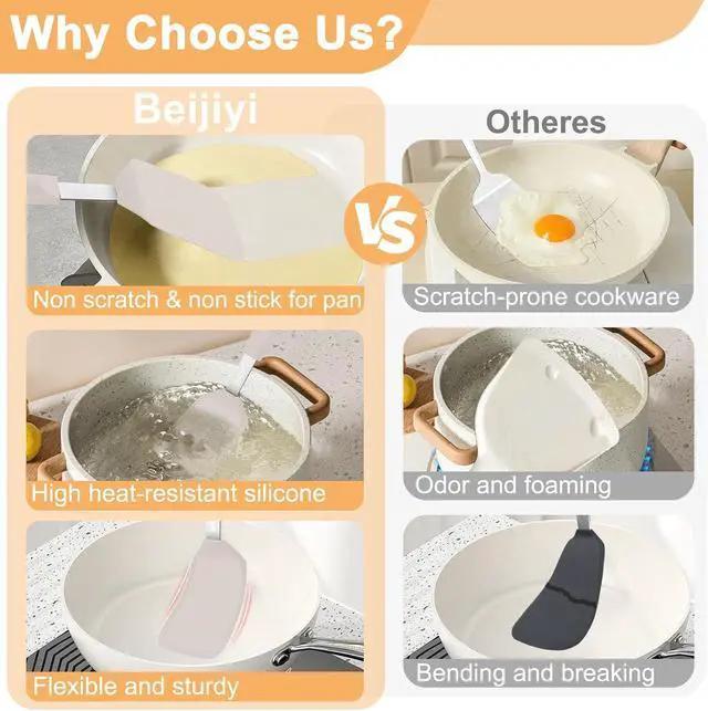 Alt view image 6 of 7 - Beijiyi Silicone Spatula Turner, 600°F Heat Resistant, 13 x 3.2 in (Khaki) | BPA Free, Non-Toxic, Flexible Turner, Non Scratch for Non Stick Frying Pan, Flipping, Cooking, Dishwasher Safe