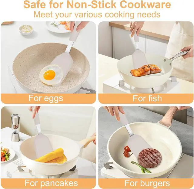 Alt view image 7 of 7 - Beijiyi Silicone Spatula Turner, 600°F Heat Resistant, 13 x 3.2 in (Khaki) | BPA Free, Non-Toxic, Flexible Turner, Non Scratch for Non Stick Frying Pan, Flipping, Cooking, Dishwasher Safe