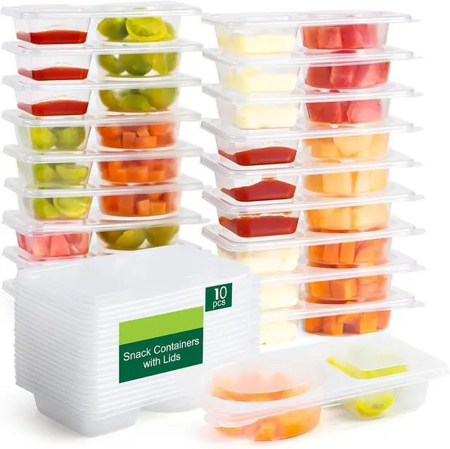 Main image of 10 Sets Reusable Snack Containers with Lids, 2 Compartment Snack Pack Containers for Food Storage & Meal Prep, Travel Snacks, Leakproof, Split-Proof