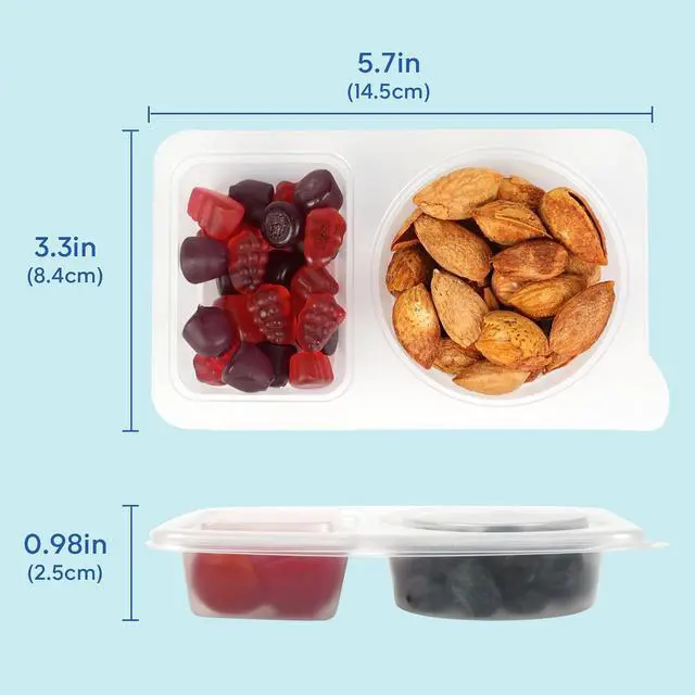 Alt view image 3 of 7 - 10 Sets Reusable Snack Containers with Lids, 2 Compartment Snack Pack Containers for Food Storage & Meal Prep, Travel Snacks, Leakproof, Split-Proof