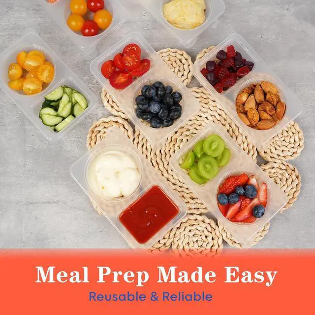 Alt view image 6 of 7 - 10 Sets Reusable Snack Containers with Lids, 2 Compartment Snack Pack Containers for Food Storage & Meal Prep, Travel Snacks, Leakproof, Split-Proof