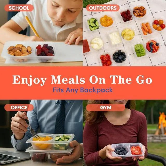 Alt view image 7 of 7 - 10 Sets Reusable Snack Containers with Lids, 2 Compartment Snack Pack Containers for Food Storage & Meal Prep, Travel Snacks, Leakproof, Split-Proof