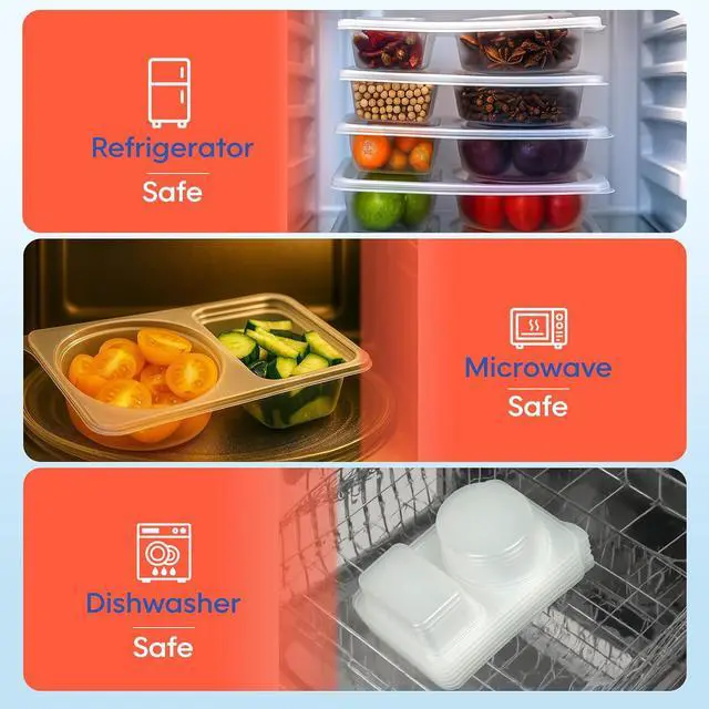 Alt view image 5 of 7 - 10 Sets Reusable Snack Containers with Lids, 2 Compartment Snack Pack Containers for Food Storage & Meal Prep, Travel Snacks, Leakproof, Split-Proof