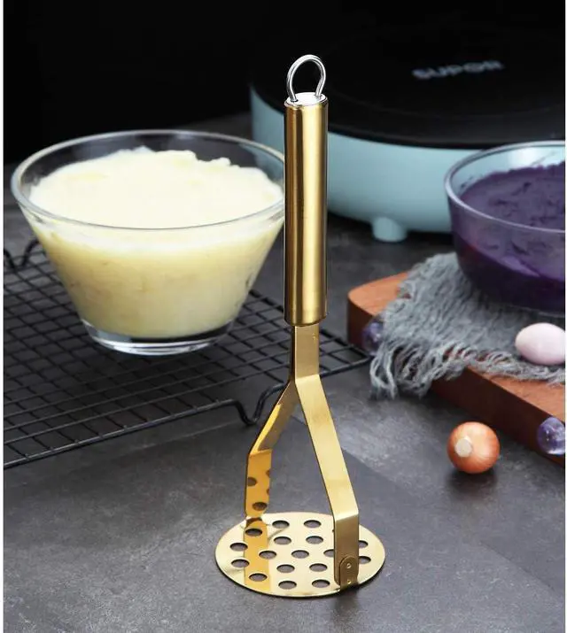 Alt view image 2 of 7 - Berglander Potato Masher, Heavy Duty Stainless Steel Gold Potato Ricer With Titanium Plating, Kitchen Vegetable Fruit Masher (Gold)