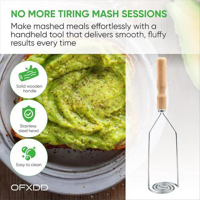 Alt view image 2 of 5 - Wooden handle potatoes masher, Potato masher stainless steel, Spiral form potato masher, potato masher spiral form
