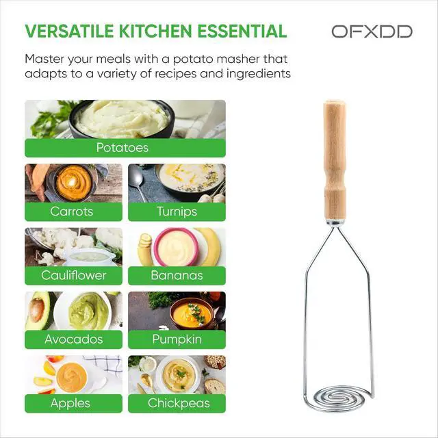 Alt view image 3 of 5 - Wooden handle potatoes masher, Potato masher stainless steel, Spiral form potato masher, potato masher spiral form