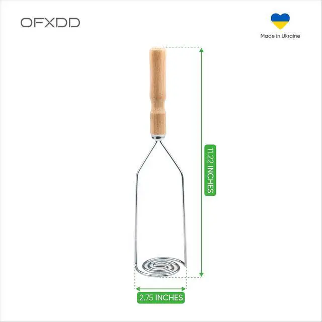 Alt view image 5 of 5 - Wooden handle potatoes masher, Potato masher stainless steel, Spiral form potato masher, potato masher spiral form
