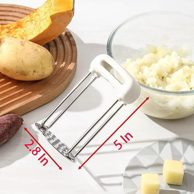 Alt view image 2 of 5 - Heavy Duty Potato Mashers, 5 Inch x 2.8 Inch Food Grade Stainless Steel Food Crusher for Kitchen and Outdoors (white)
