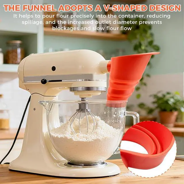 Alt view image 3 of 7 - Flour Funnel for Kitchen Aid Mixer, for Kitchen Aid Artisan Ksm150, Flour Funnel Attachment, Easy Pour & Durable