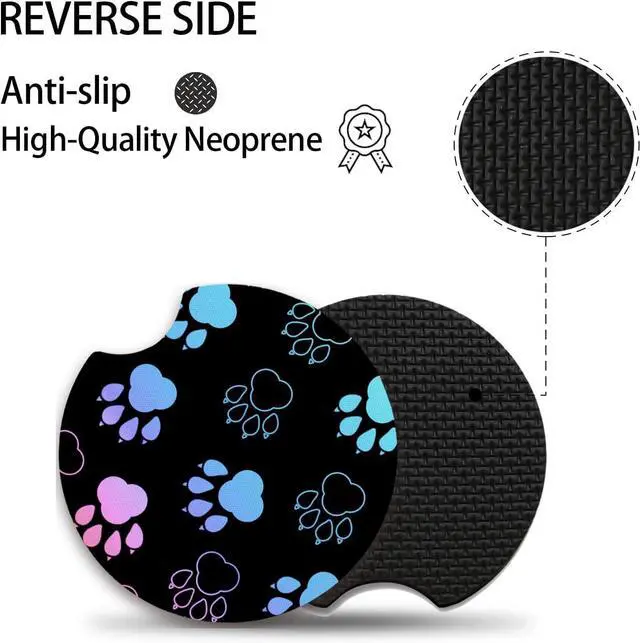 Alt view image 3 of 6 - Absorbent Car Coasters for Cup Holders, 2 Pack Universal Neoprene Car Coasters with Finger Slot, Auto Accessories for Women & Men,2.56"(Gradient Black Dog paw Print)