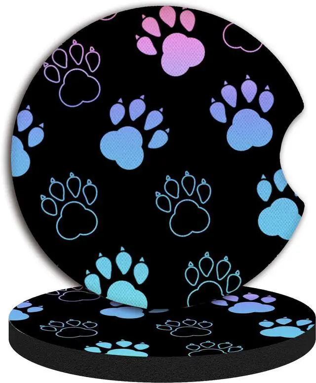 Alt view image 6 of 6 - Absorbent Car Coasters for Cup Holders, 2 Pack Universal Neoprene Car Coasters with Finger Slot, Auto Accessories for Women & Men,2.56"(Gradient Black Dog paw Print)