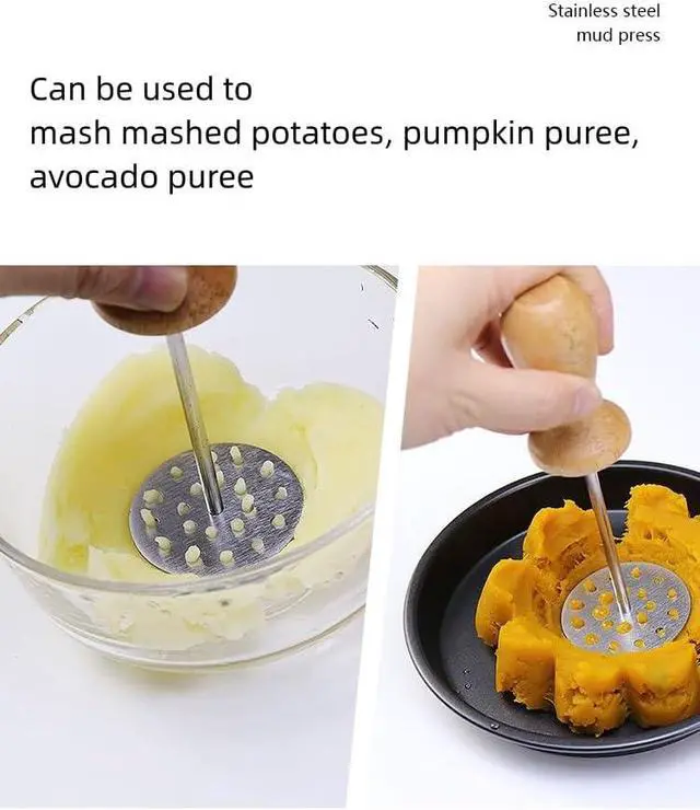 Alt view image 2 of 6 - Mini Avocado Masher, Mini Potato Mashers with Wood Handle (Mini Masher C) | Made of sturdy stainless steel,mini food masher with comfortable non-slip handle,Lightweight for mashing avocado,beans