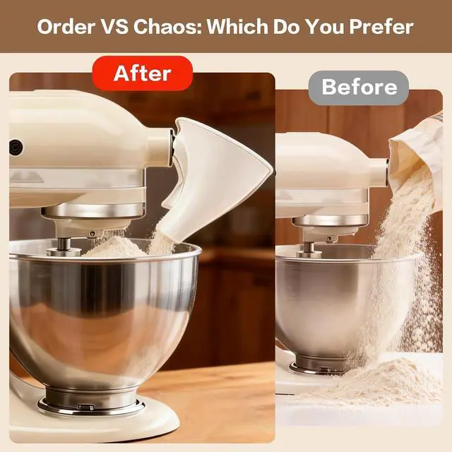 Alt view image 4 of 7 - Flour Funnel for KitchenAid Mixer 4.5-5 Qt,Anti-Splash Attachment for Tilt-Head Stand Model, Dishwasher Safe,No-Mess Baking Tool, Easy Pour Accessory,Fits Kitchen Aid Flour Funnel