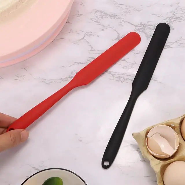 Alt view image 7 of 7 - 4 PackSilicone Jar Spatula,Cake Cream Butter Spatulas,Icing Spatula,Sourdough Spatula with Long Handle, Jar Scraper Spatula (Black,Red,Orange,Blue)