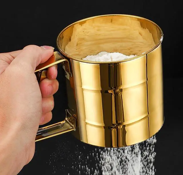 Alt view image 2 of 6 - Stainless Steel Fine Mesh Sieve Flour Sifter Golden Flour Cup Sifter