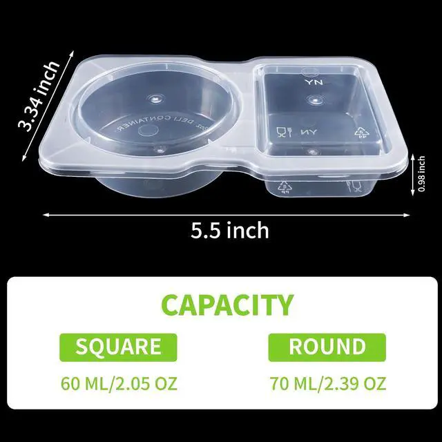 Alt view image 3 of 7 - 25 Set Reusable Snack Containers with Lid, 2 Compartment Plastic Condiment Containers for Refrigeration, Portion Control, Outdoor Takeaway Sauce, Meal Prep Lunch Snack Pack Box for Kids and Adults