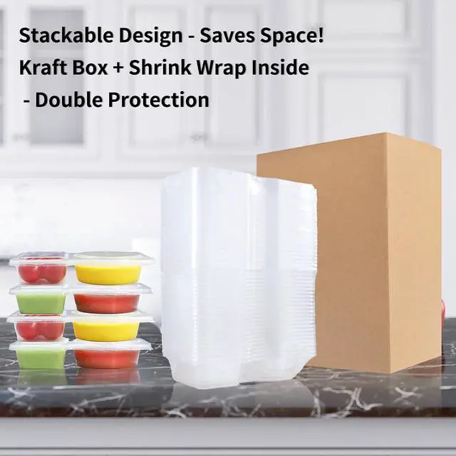 Alt view image 6 of 7 - 25 Set Reusable Snack Containers with Lid, 2 Compartment Plastic Condiment Containers for Refrigeration, Portion Control, Outdoor Takeaway Sauce, Meal Prep Lunch Snack Pack Box for Kids and Adults
