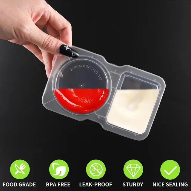 Alt view image 2 of 7 - 25 Set Reusable Snack Containers with Lid, 2 Compartment Plastic Condiment Containers for Refrigeration, Portion Control, Outdoor Takeaway Sauce, Meal Prep Lunch Snack Pack Box for Kids and Adults