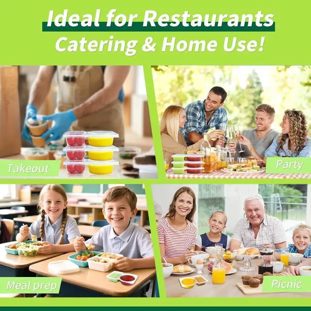 Alt view image 4 of 7 - 25 Set Reusable Snack Containers with Lid, 2 Compartment Plastic Condiment Containers for Refrigeration, Portion Control, Outdoor Takeaway Sauce, Meal Prep Lunch Snack Pack Box for Kids and Adults