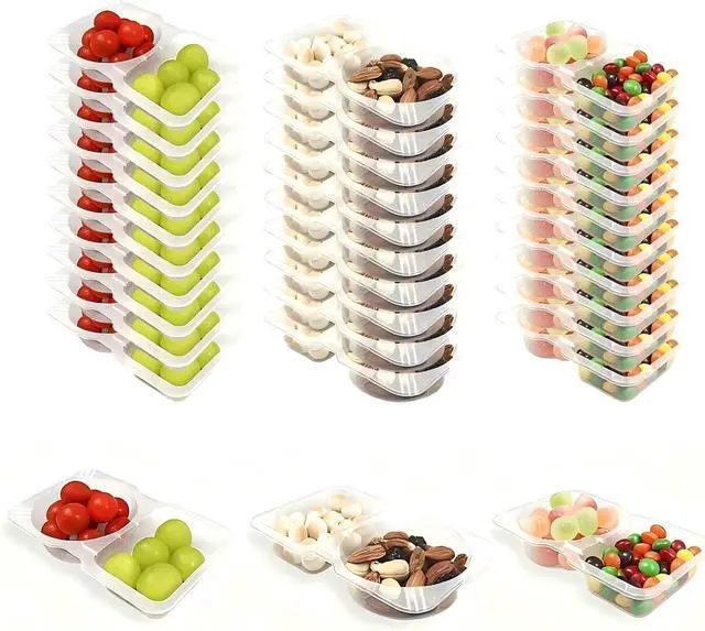 Main image of Reusable Snack Containers with Lids, 30 Pack 2 Compartment Portion Control Food Storage Boxes for Kids School Lunch, Work, Travel & Meal Prep