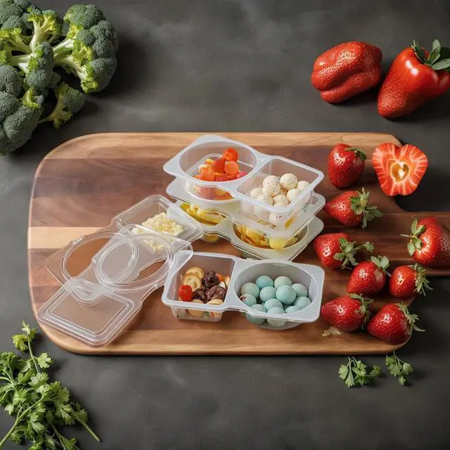 Alt view image 5 of 7 - Reusable Snack Containers with Lids, 30 Pack 2 Compartment Portion Control Food Storage Boxes for Kids School Lunch, Work, Travel & Meal Prep