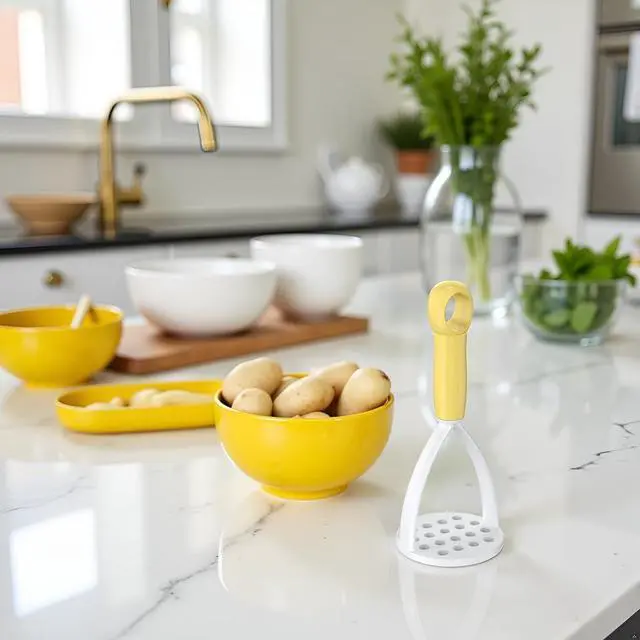 Alt view image 2 of 7 - Yellow Plastic Potato Masher with Handle,Potato Masher Potatoes Mud Pressure Mud Machine With Handle Potato Masher Vegetable Masher Kitchen Tool Potato Masher,Kitchen Utensils and Gadgets
