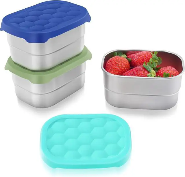 Main image of Tanjiae Small (1 CUP) Stainless Steel Snack Containers for Kids | Easy Open Leak Proof Food Containers with Silicone Lids - Perfect Metal Toddler Lunch Box for Daycare and School (8oz)