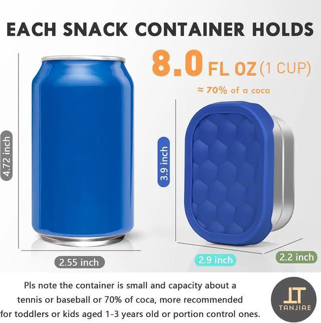 Alt view image 2 of 7 - Tanjiae Small (1 CUP) Stainless Steel Snack Containers for Kids | Easy Open Leak Proof Food Containers with Silicone Lids - Perfect Metal Toddler Lunch Box for Daycare and School (8oz)