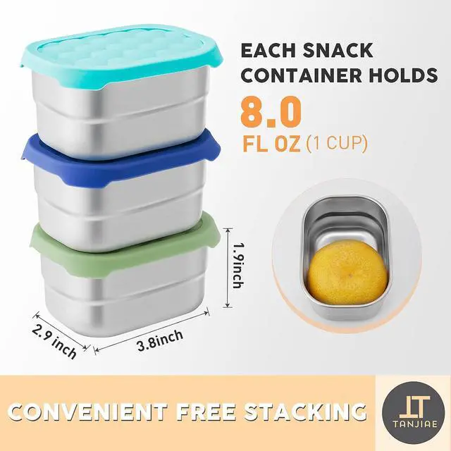 Alt view image 4 of 7 - Tanjiae Small (1 CUP) Stainless Steel Snack Containers for Kids | Easy Open Leak Proof Food Containers with Silicone Lids - Perfect Metal Toddler Lunch Box for Daycare and School (8oz)