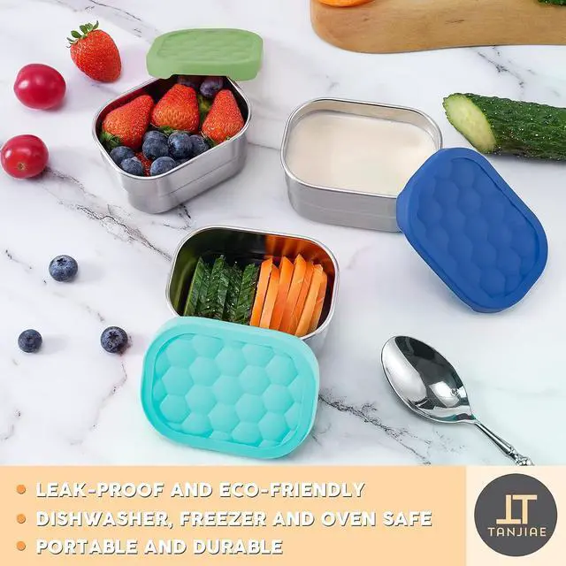 Alt view image 5 of 7 - Tanjiae Small (1 CUP) Stainless Steel Snack Containers for Kids | Easy Open Leak Proof Food Containers with Silicone Lids - Perfect Metal Toddler Lunch Box for Daycare and School (8oz)