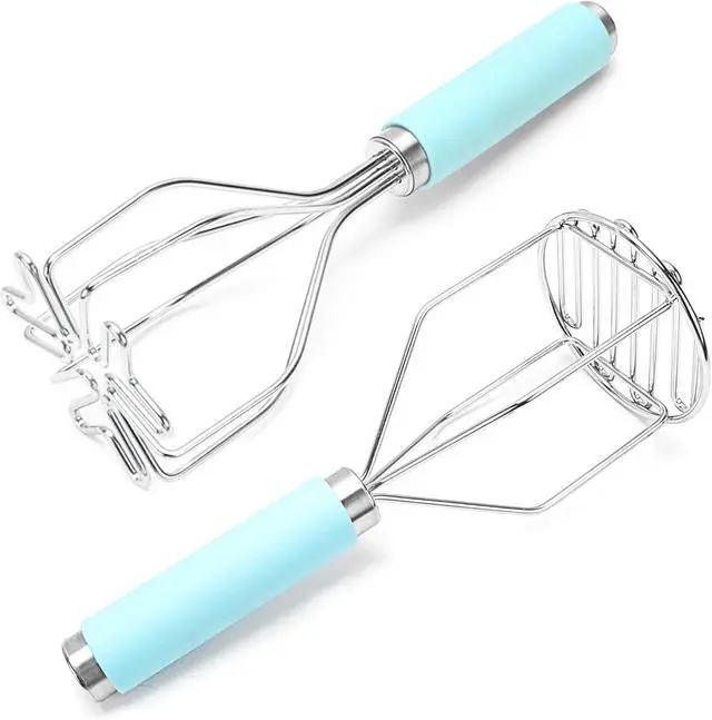 Main image of Potato Masher Hand Food Smasher Kitchen Tool Set | 10 Inch Stainless Steel Wire and Grid Mashing Tools for Avocados Beans and Potatoes 2 Pack