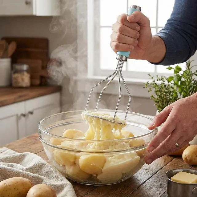 Alt view image 5 of 7 - Potato Masher Hand Food Smasher Kitchen Tool Set | 10 Inch Stainless Steel Wire and Grid Mashing Tools for Avocados Beans and Potatoes 2 Pack