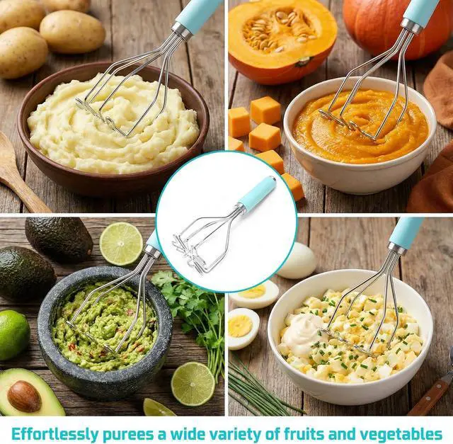 Alt view image 6 of 7 - Potato Masher Hand Food Smasher Kitchen Tool Set | 10 Inch Stainless Steel Wire and Grid Mashing Tools for Avocados Beans and Potatoes 2 Pack
