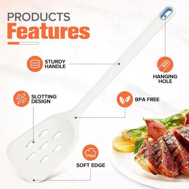 Alt view image 5 of 7 - Silicone Spatula Set of 2 Pack, Heat Resistant Kitchen Spatulas (White) | BPA Free Solid & Slotted Turner for Nonstick Cookware, One-Piece Design, Suitable for Cooking, Sautéing, Frying and Flipping