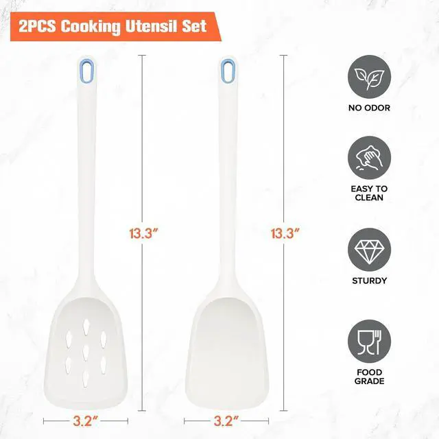 Alt view image 6 of 7 - Silicone Spatula Set of 2 Pack, Heat Resistant Kitchen Spatulas (White) | BPA Free Solid & Slotted Turner for Nonstick Cookware, One-Piece Design, Suitable for Cooking, Sautéing, Frying and Flipping