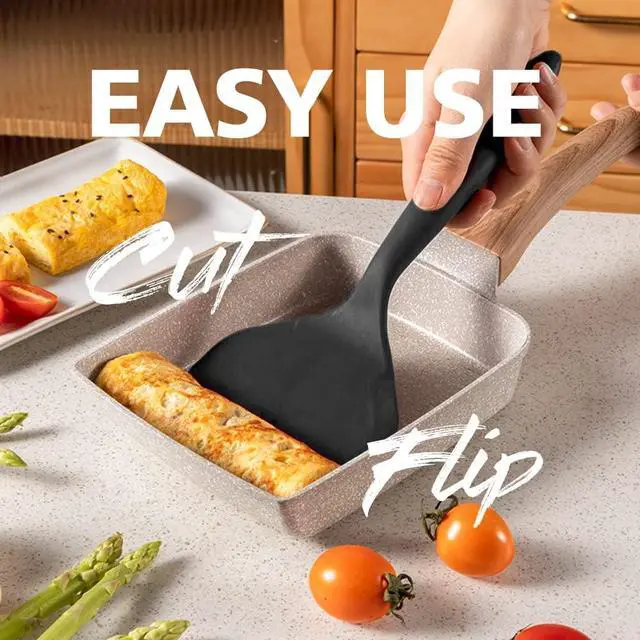 Alt view image 4 of 7 - Wide Silicone Egg Spatula for Japanese Tamagoyaki pan, Omelet Flipper | nonstick griddle tools, flip scraper for pancakes,heat-resistant,wide turner for fish,burgers,steak,omelettte pan spatula