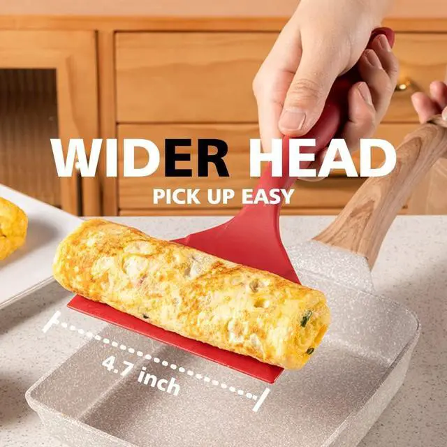 Alt view image 5 of 7 - Wide Silicone Egg Spatula for Japanese Tamagoyaki pan, Omelet Flipper | nonstick griddle tools, flip scraper for pancakes,heat-resistant,wide turner for fish,burgers,steak,omelettte pan spatula