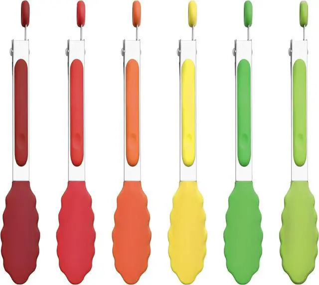 Main image of 6PCS 7-Inch Silicone Tongs Set, Stainless Steel Tongs with Silicone Tips | Heat-Resistant Small Tongs For Cooking, Serving, Grilling | Dishwasher Safe | Colorful