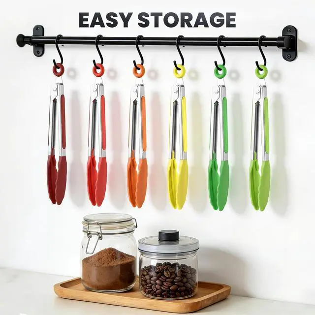 Alt view image 6 of 6 - 6PCS 7-Inch Silicone Tongs Set, Stainless Steel Tongs with Silicone Tips | Heat-Resistant Small Tongs For Cooking, Serving, Grilling | Dishwasher Safe | Colorful