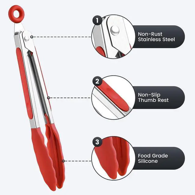 Alt view image 5 of 6 - 6PCS 7-Inch Silicone Tongs Set, Stainless Steel Tongs with Silicone Tips | Heat-Resistant Small Tongs For Cooking, Serving, Grilling | Dishwasher Safe | Colorful