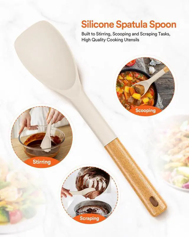 Alt view image 5 of 7 - Badiano Silicone Spoonula Spatula, Nonstick Rubber Spoon, Khaki | Heat Resistant, Sturdy Bpa-Free Matte Silicone, Wooden Handle, Great for Stirring, Scraping and Folding