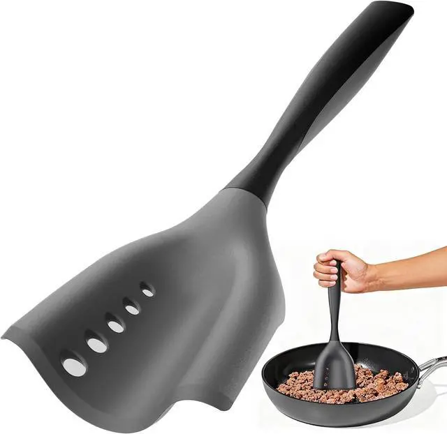 Main image of Meat Chopper Spatula Ground Beef Potato Masher Hamburger Smasher Tool | Heat Resistant Hamburger Grinder, Non Stick Mix and Chop Potato Masher Kitchen Utensil-Black