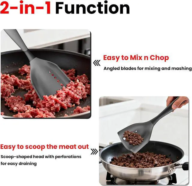 Alt view image 2 of 7 - Meat Chopper Spatula Ground Beef Potato Masher Hamburger Smasher Tool | Heat Resistant Hamburger Grinder, Non Stick Mix and Chop Potato Masher Kitchen Utensil-Black
