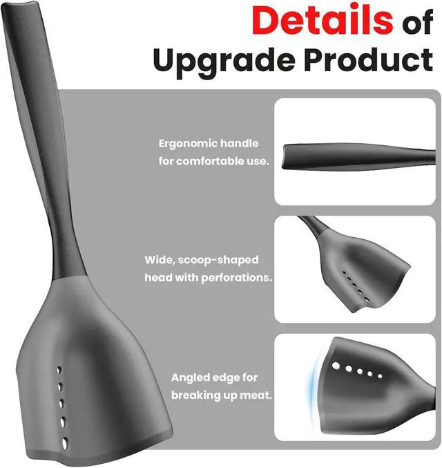 Alt view image 4 of 7 - Meat Chopper Spatula Ground Beef Potato Masher Hamburger Smasher Tool | Heat Resistant Hamburger Grinder, Non Stick Mix and Chop Potato Masher Kitchen Utensil-Black