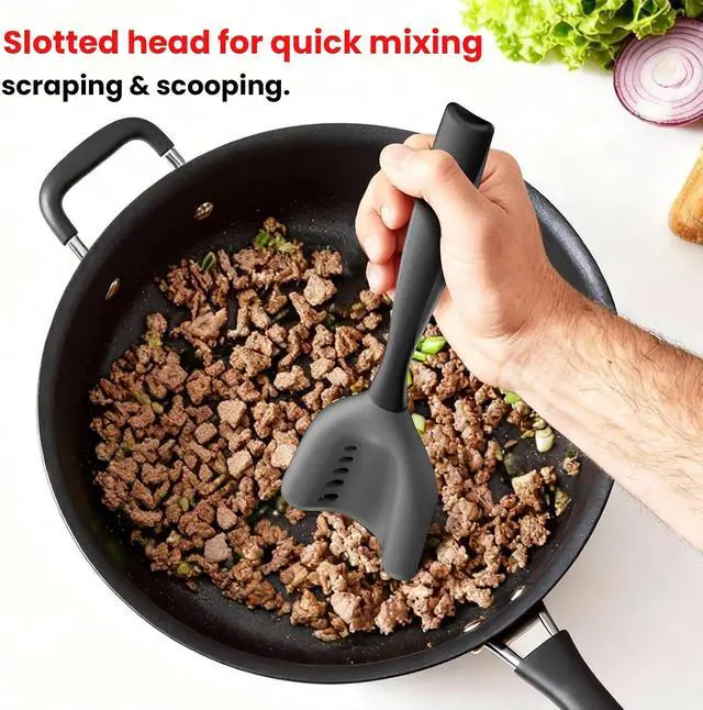 Alt view image 6 of 7 - Meat Chopper Spatula Ground Beef Potato Masher Hamburger Smasher Tool | Heat Resistant Hamburger Grinder, Non Stick Mix and Chop Potato Masher Kitchen Utensil-Black