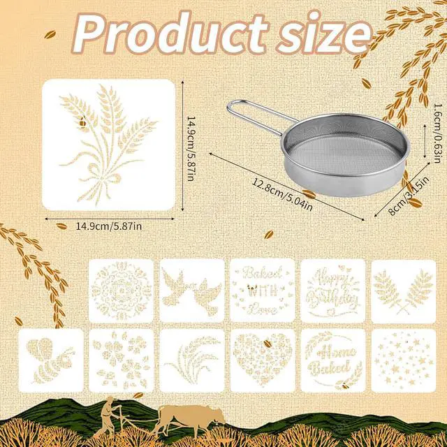 Alt view image 2 of 7 - 12pcs Sourdough Bread Stencil with Flour Sifter, 12 Styles Baking Templates Cookie Template for Baking Bread Making Accessories for Cake Cookie Pie