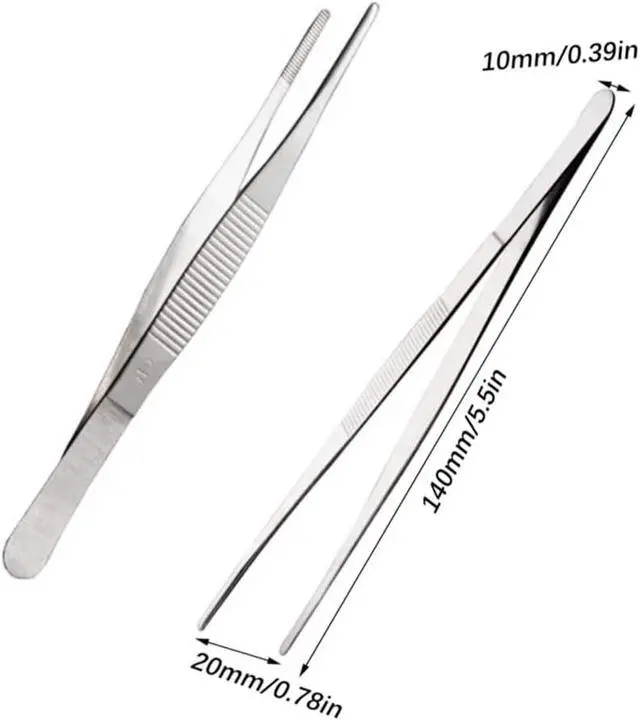 Alt view image 2 of 7 - 4 Pcs 5.5IN/14CMFood Tong Stainless Steel Cooking Tweezers Fine Tweezers, Kitchen Tweezers, Food Tweezers with Precision Serrated Tips for Cooking, Grilling, Baking,