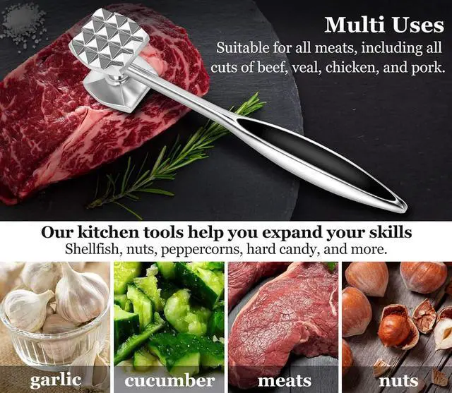 Alt view image 6 of 6 - Aliglow Meat Tenderizer Hammer Tool Mallet Pounder for Kitchen Tenderizing Steak Beef Poultry