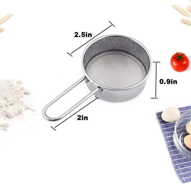 Alt view image 2 of 7 - Stainless Steel Strainer with Long Handle, Flour Sieve Mini Small Flour Sifter Drainer for Baking, Powder, Sugar and Coffee Pastas Tea Strainer - Diameter 2.5 Inch